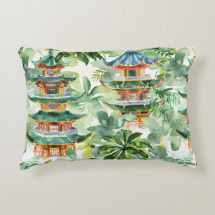 Watercolor Asian Pagoda in Verdant Landscape (11) Decorative Cushion
