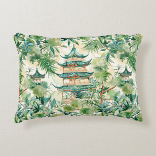 Watercolor Asian Pagoda in Verdant Landscape (12) Decorative Cushion