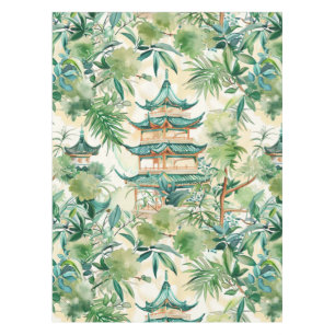 Watercolor Asian Pagoda in Verdant Landscape (12) Tablecloth