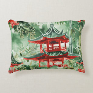 Watercolor Asian Pagoda in Verdant Landscape (14) Decorative Cushion