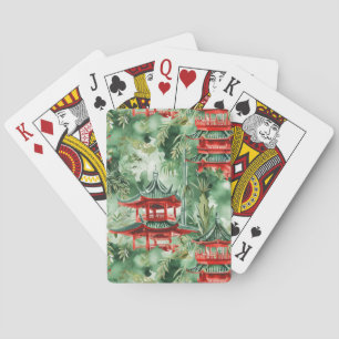 Watercolor Asian Pagoda in Verdant Landscape (14) Playing Cards