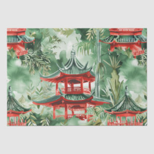 Watercolor Asian Pagoda in Verdant Landscape (14) Tissue Paper