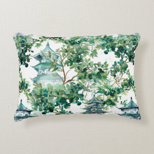 Watercolor Asian Pagoda in Verdant Landscape (15) Decorative Cushion