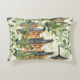 Watercolor Asian Pagoda in Verdant Landscape (16) Decorative Cushion