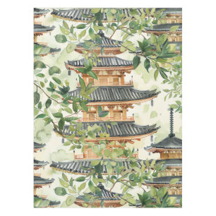 Watercolor Asian Pagoda in Verdant Landscape (16) Tablecloth