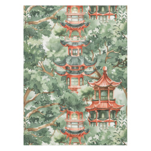 Watercolor Asian Pagoda in Verdant Landscape (17) Tablecloth