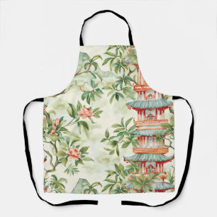 Watercolor Asian Pagoda in Verdant Landscape (1) Apron