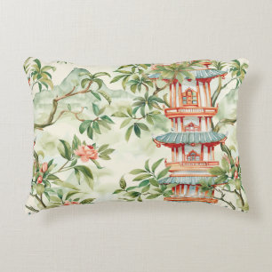 Watercolor Asian Pagoda in Verdant Landscape (1) Decorative Cushion