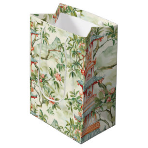 Watercolor Asian Pagoda in Verdant Landscape (1) Medium Gift Bag