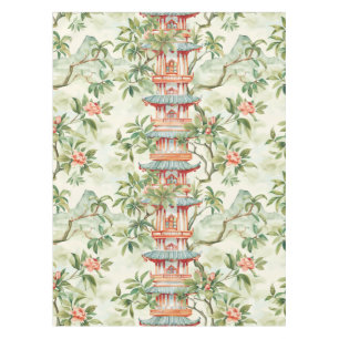 Watercolor Asian Pagoda in Verdant Landscape (1) Tablecloth