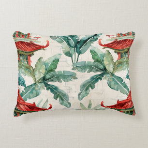 Watercolor Asian Pagoda in Verdant Landscape (2) Decorative Cushion