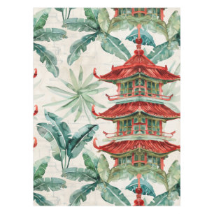 Watercolor Asian Pagoda in Verdant Landscape (2) Tablecloth