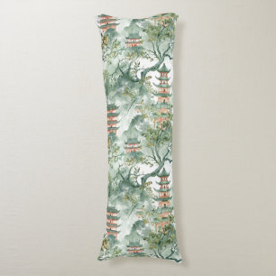 Watercolor Asian Pagoda in Verdant Landscape (5) Body Cushion