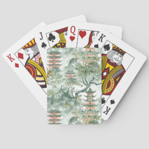 Watercolor Asian Pagoda in Verdant Landscape (5) Playing Cards