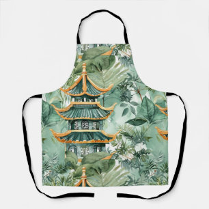 Watercolor Asian Pagoda in Verdant Landscape (6) Apron
