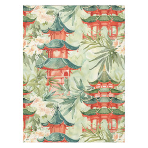 Watercolor Asian Pagoda in Verdant Landscape (8) Tablecloth