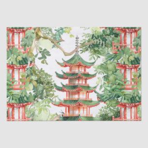 Watercolor Asian Pagoda in Verdant Landscape (9) Tissue Paper