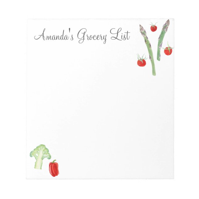 Watercolor Asparagus, Broccoli, Tomatoes, Peppers Notepad (Front)