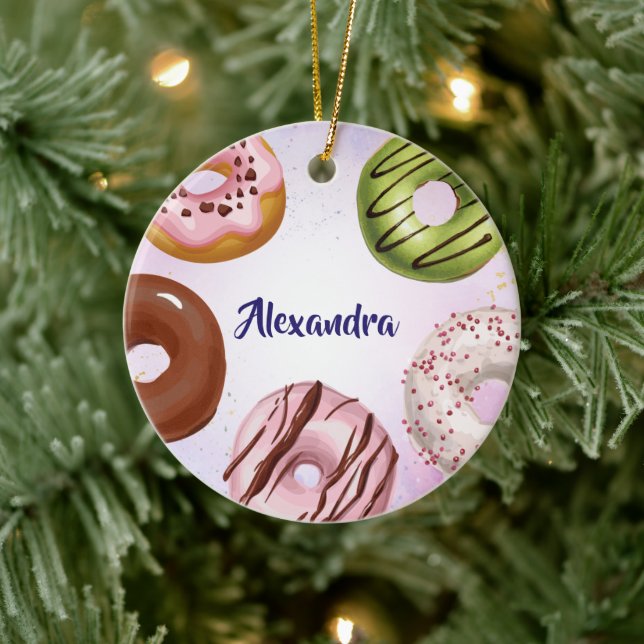 Watercolor Assorted Doughnut Ceramic Ornament (Tree)