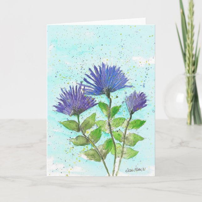 Watercolor Asters, Note, Greeting Cards (Front)