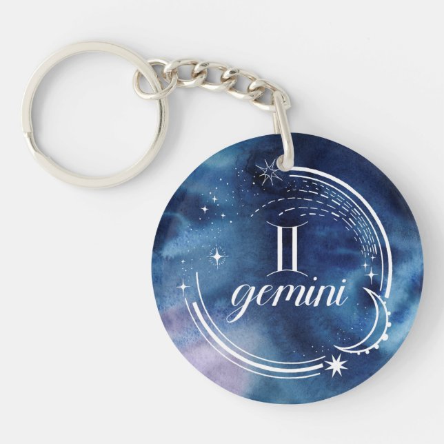 Watercolor Astrology - Gemini Key Ring (Front)