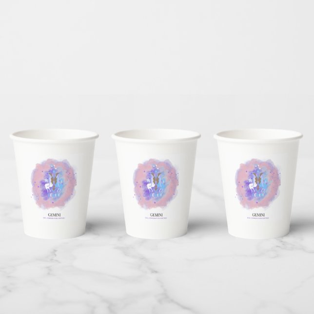 Watercolor Astrology - Gemini Paper Cups (Multi)