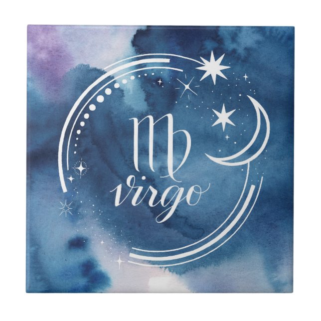 Watercolor Astrology - Virgo Ceramic Tile (Front)