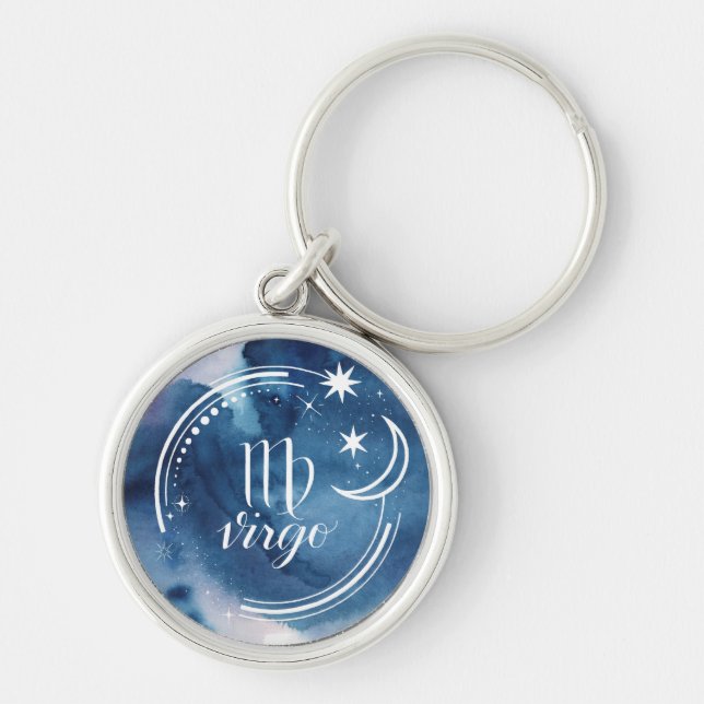 Watercolor Astrology - Virgo Key Ring (Front)