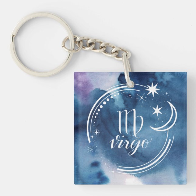 Watercolor Astrology - Virgo Key Ring (Front)