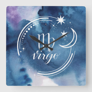 Watercolor Astrology - Virgo Square Wall Clock