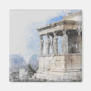 Watercolor Athens Magnet – Greek Ruins Souvenir
