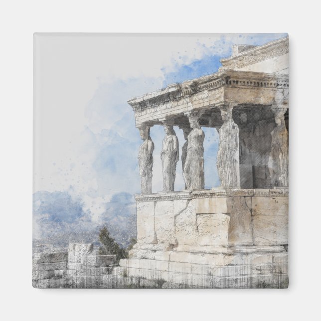 Watercolor Athens Magnet – Greek Ruins Souvenir (Front)