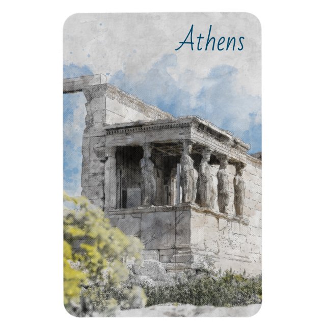 Watercolor Athens Magnet – Greek Ruins Souvenir (Vertical)