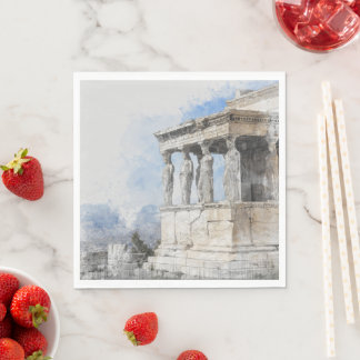 Watercolor Athens Ruins Napkins – Ancient Greek 