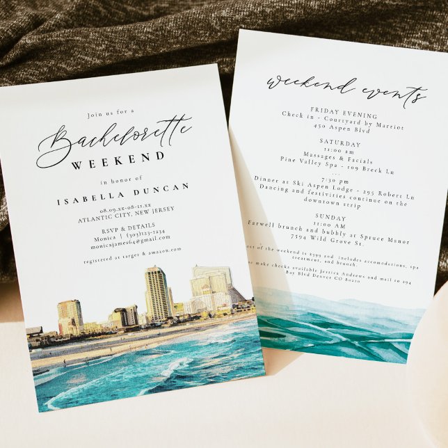 Watercolor Atlantic City New Jersey Skyline Invitation (Creator Uploaded)