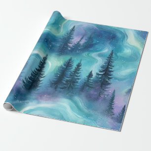 Watercolor Aurora Borealis Forest (1) Wrapping Paper