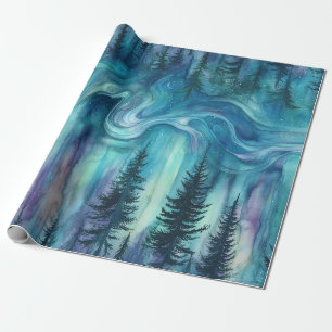 Watercolor Aurora Borealis Forest (8) Wrapping Paper