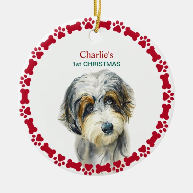  Watercolor  Aussie Doodle Personalised Christmas  Ceramic Ornament (Front)