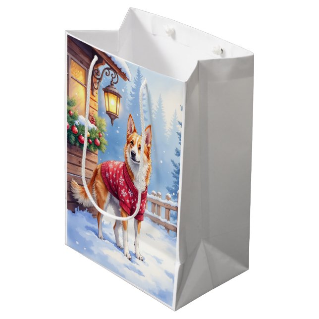 Watercolor Australian Cattle Dog Rustic Garland Medium Gift Bag (Front Angled)