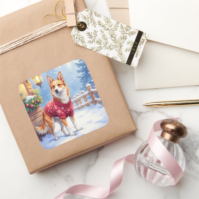 Watercolor Australian Cattle Dog Rustic Garland Square Sticker (Gifting)