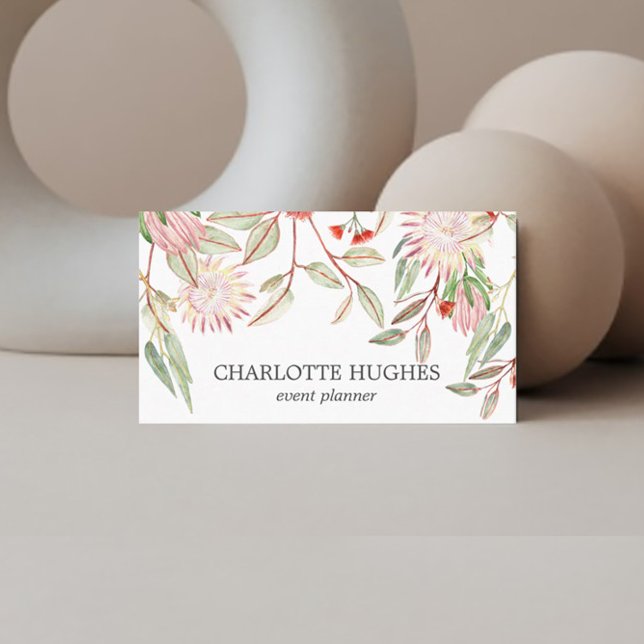 Watercolor Australian Flowers Blush Pink & Grey Business Card (Creator Uploaded)