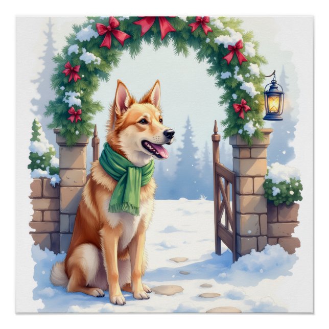 Watercolor Australian Kelpie Countryside Gate Poster (Front)