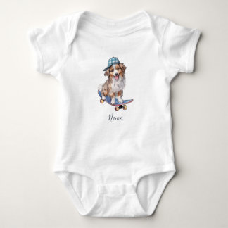 Watercolor Australian Shepherd Baby Bodysuit