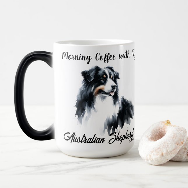 Watercolor  Australian Shepherd Magic Mug (With Donut)