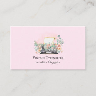 Watercolor Author Blogger Typewriter Pink Business Card