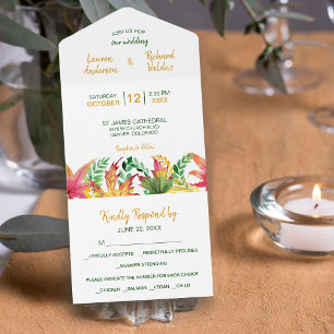 Watercolor Autumn Acacia Leaves Wedding All In One All In One Invitation