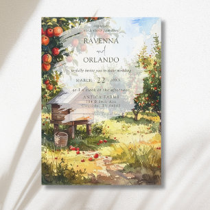 Watercolor Autumn Apple Orchard Fall Wedding Invitation