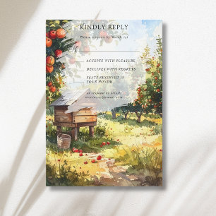 Watercolor Autumn Apple Orchard Fall Wedding RSVP Card