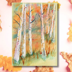 Watercolor Autumn Aspen Trees Blank Card