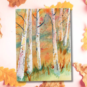 Watercolor Autumn Aspen Trees Postcard